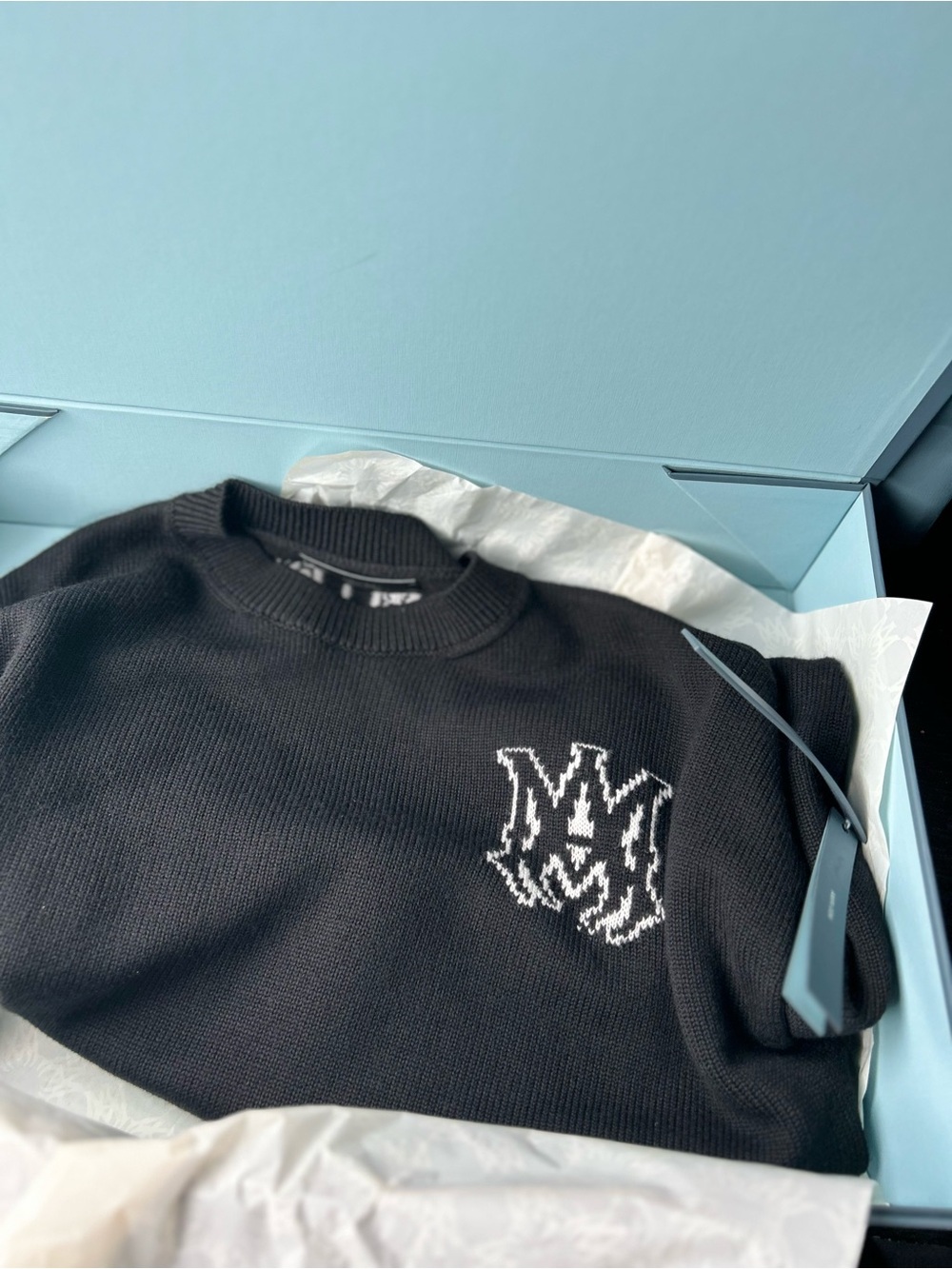 AMIRI Black Crewneck Sweater with White Monogram